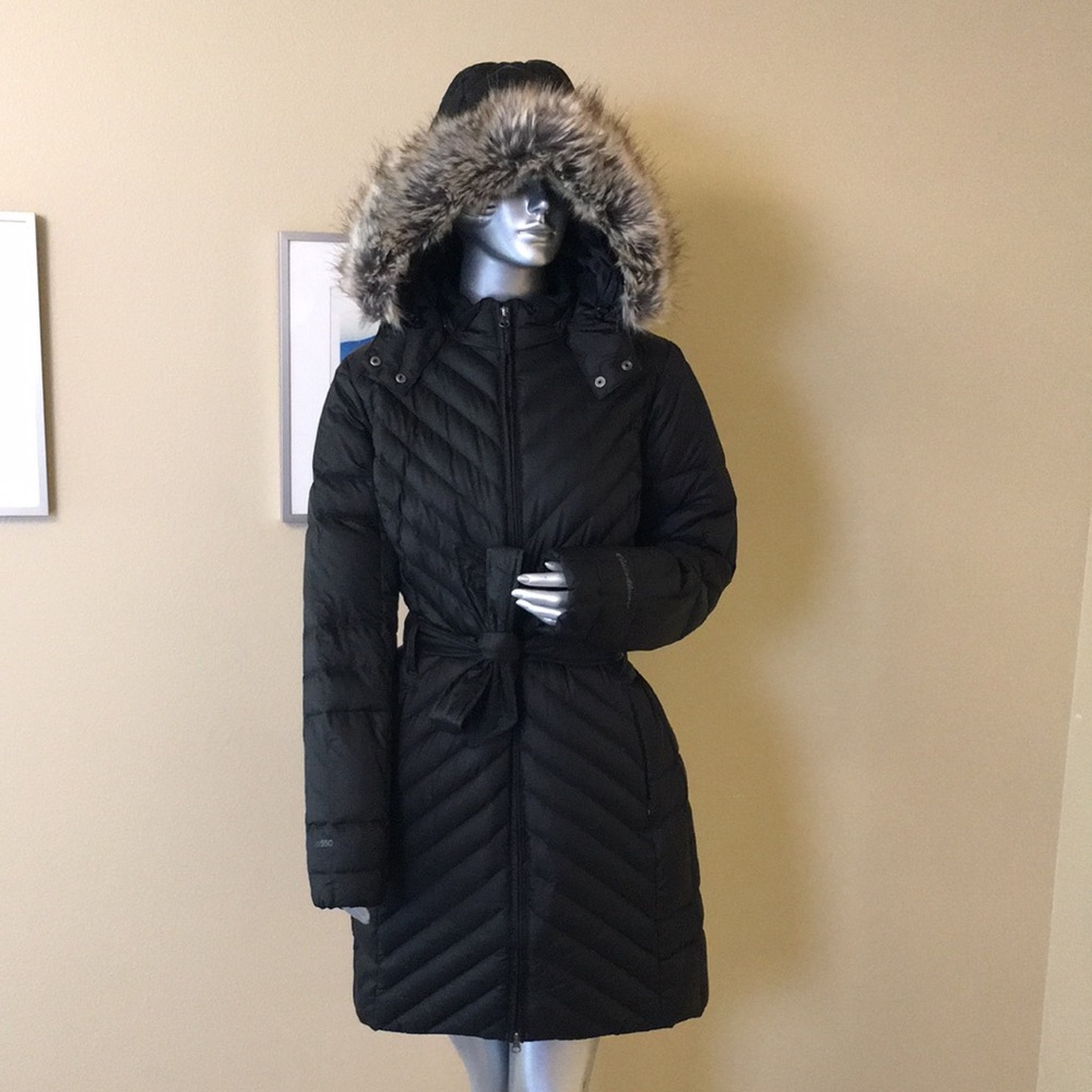 EDDIE BAUER 550 Fill Goose Down Quilted Coat With Belt